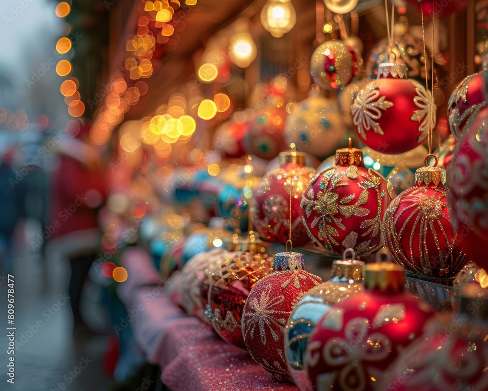 A beautiful display of colorful Christmas ornaments