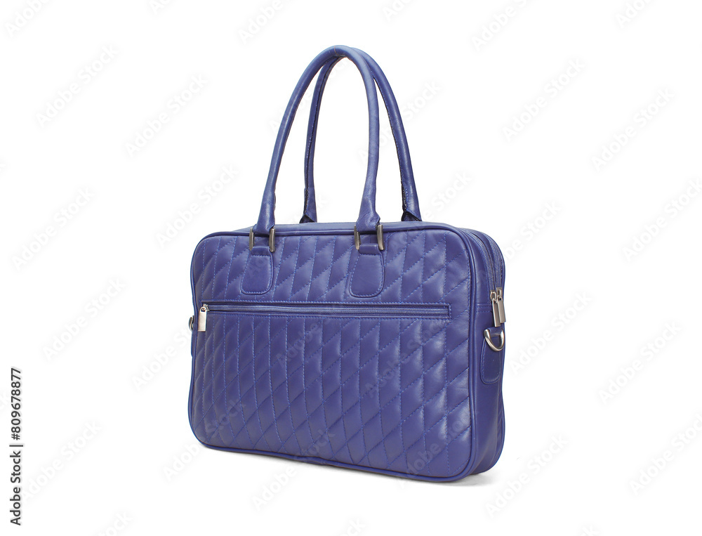 blue quilted leather handbag isolated blue quilted leather handbag isolated
