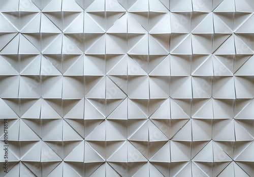A 3D geometric white pattern creating an intricate and modern architectural textured wall with shadows and depth
