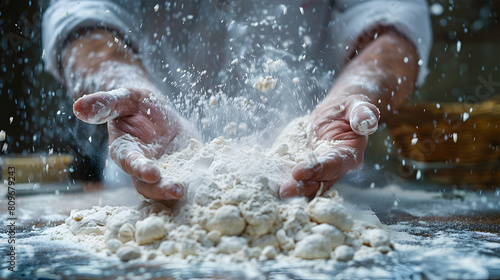 Timeless of a Chef's Hands Kneading Dough on a Rustic Wooden Table