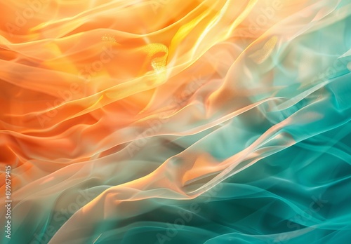 This image showcases a close-up view of silky fabric with a flowing orange to blue gradient, giving a sensation of softness