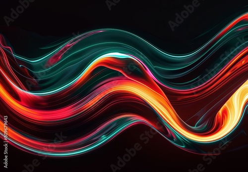 A digital art piece featuring flowing neon waves in a dark space, representing energy and movement