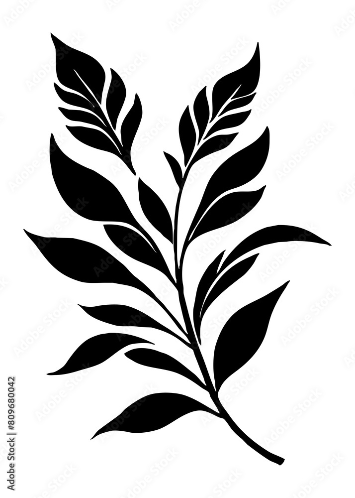 Botanical black and white pattern. Abstract plant shapes. Minimalist illustration for printing on wall decorations, for use in graphics, for tattoos. Generated by Ai Botanical black and white pattern. Abstract plant shapes. Minimalist illustration for printing on wall decorations, for use in graphics, for tattoos. Generated by Ai