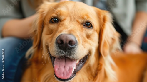 Close-Up of Happy Golden Retriever Dog During Veterinary Check-Up Indoors