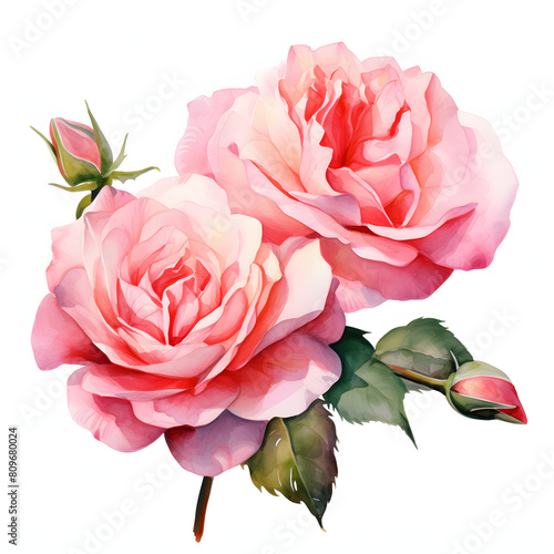 Rosa  pink rose  flower isolated on transparent background cutout  watercolor illustration.