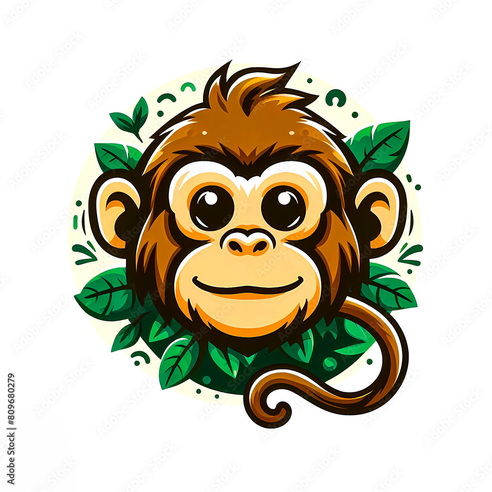 Fototapeta premium Isolated vector illustration of the head of a happy little monkey on a white background.