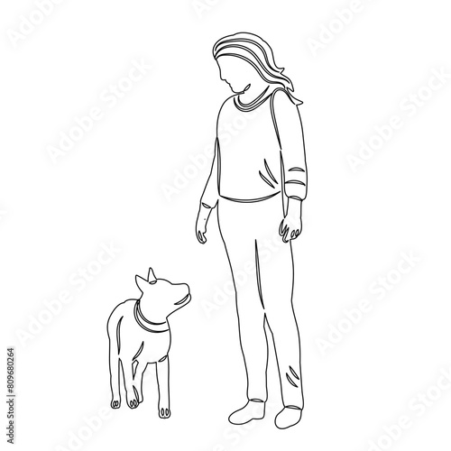 sketch of a woman with a dog on a white background vector