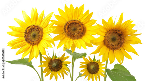 Yellow sunflowers isolated on a transparent background