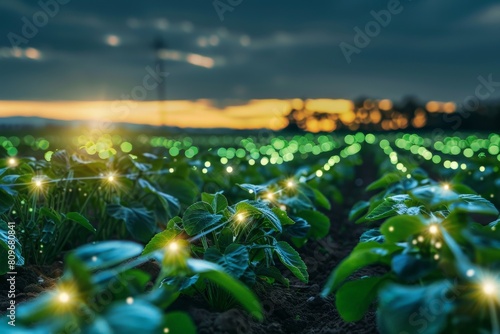 photo, natural lighting, stock photography, smart farming system optimizing crop cultivation with sensors and data analytics, adult --ar 3:2 Job ID: 804ea9b6-7ea5-42e1-8b15-a9f8ca147590
