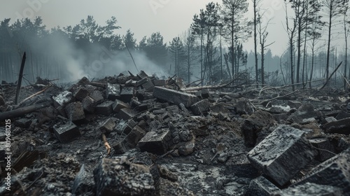 Soot-covered rubble, a stark reminder of the fires destructive power