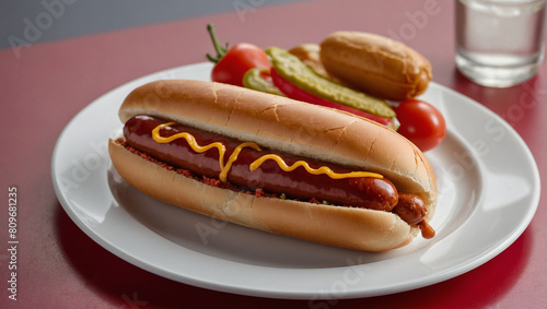 Image of a plate of delicious hotdogs on a red table 6