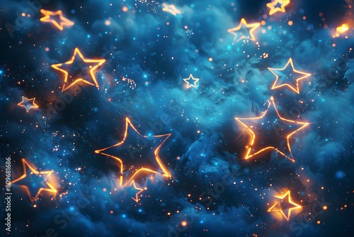 Group of stars flying in night sky