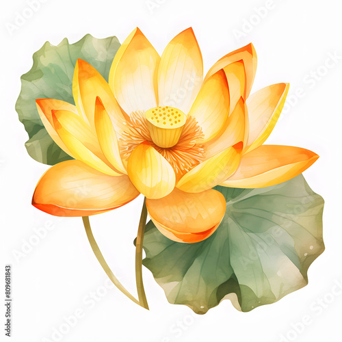 yellow lotus flower isolated on transparent background cutout  watercolor illustration
