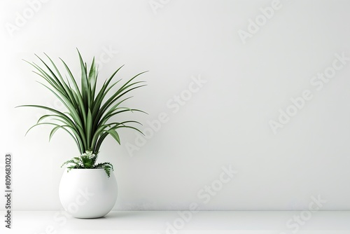 A plant in a white vase on a white table