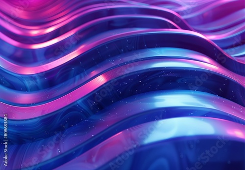 The artwork showcases dynamic blue and pink waves that give a feeling of digital fluid motion