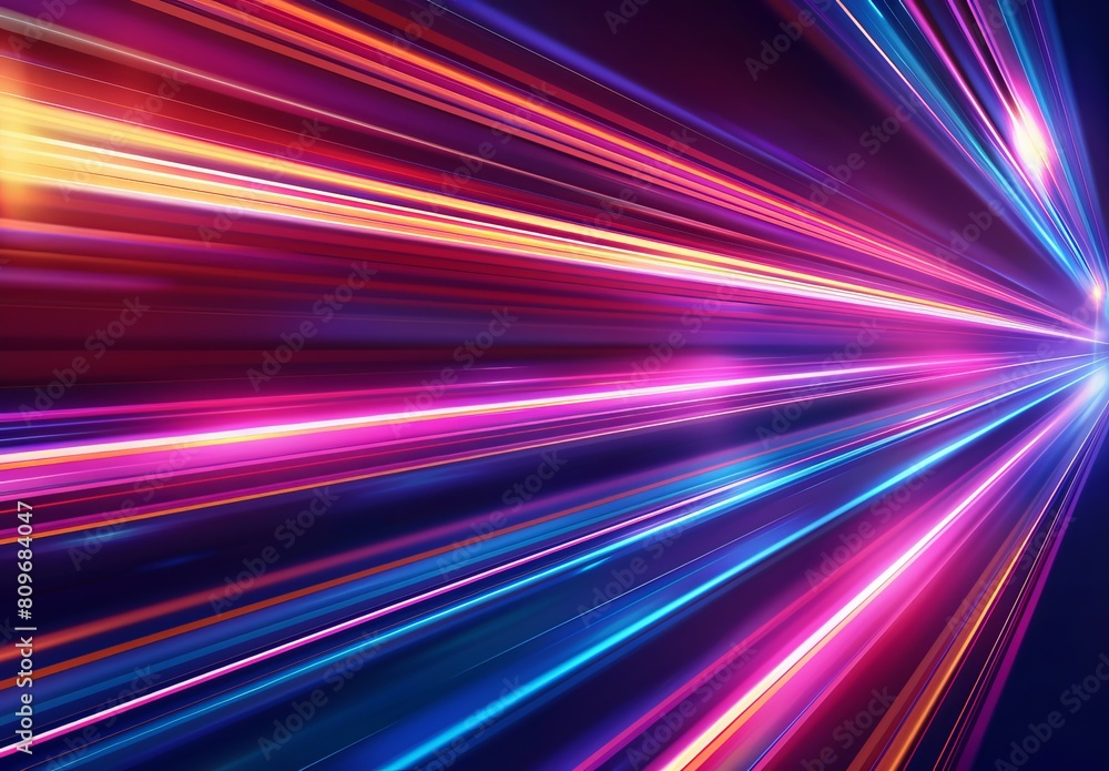 A captivating depiction of speed, the image shows light rays blasting outward in a spectrum of colors
