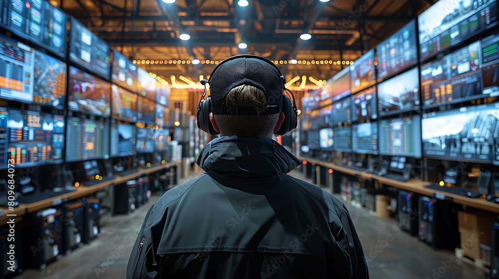 A detailed, photorealistic view of a retail manager at a control station, monitoring sales and inventory levels across multiple screens, reflecting the complexities. A detailed, photorealistic view of a retail manager at a control station, monitoring sales and inventory levels across multiple screens, reflecting the complexities.