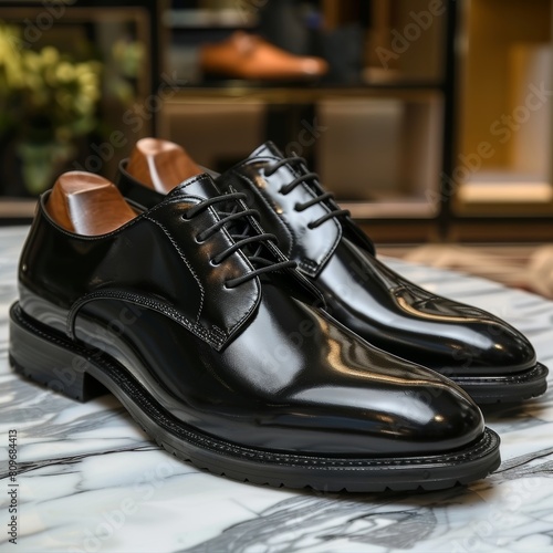 Luxury Black Leather Shoes in Raw Style Generative AI