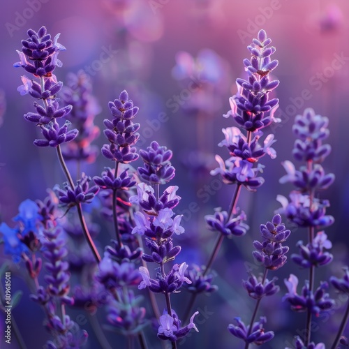 Lavender Flowers on Purple Background Texture Generative AI
