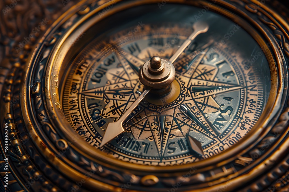 Close-up of a compass with gold case on black background Close-up of a compass with gold case on black background