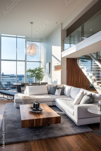 Modern luxury condo living room with furniture