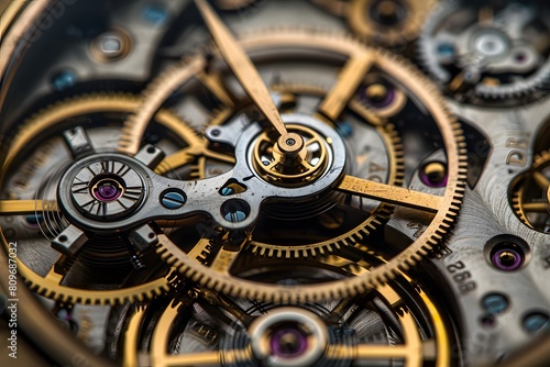 A close up of a watch with a gold case and gears