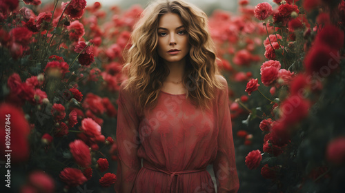 Woman Standing in a Field of roses, studio light