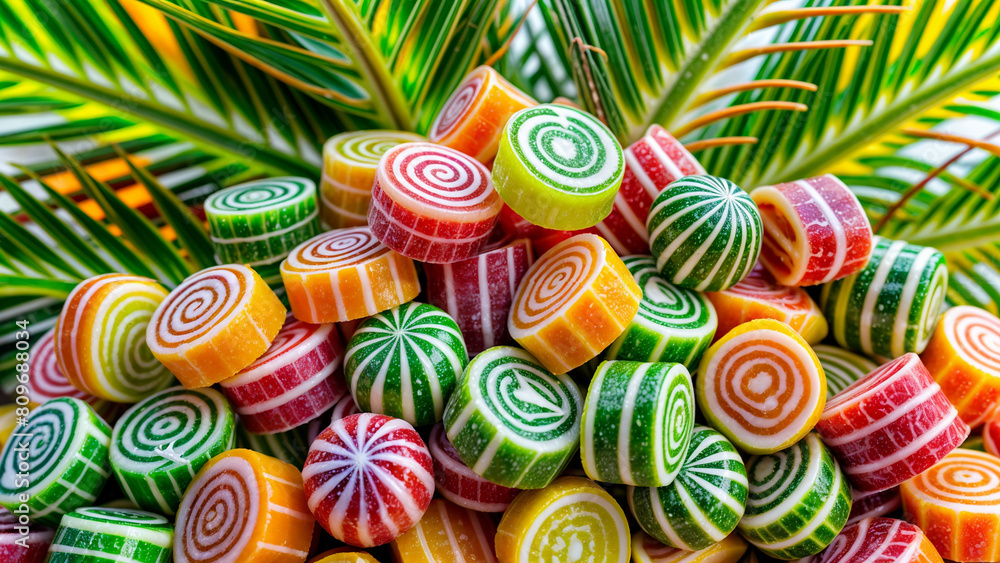 candies on palm leaf candies on palm leaf
