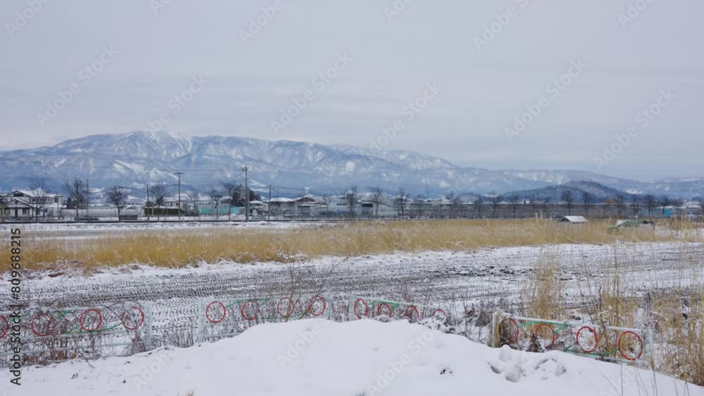 Higashine Countryside in Rural Tohoku Region of Northern Japan, Winter Scene Higashine Countryside in Rural Tohoku Region of Northern Japan, Winter Scene