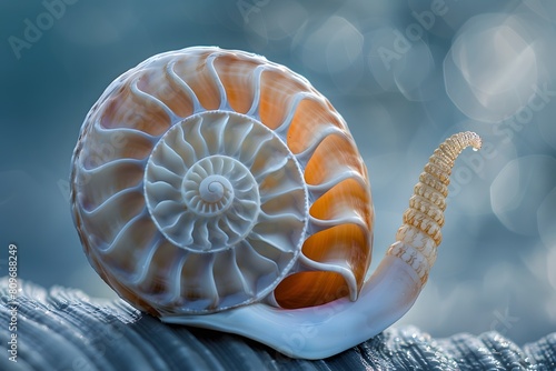 Shell with a spiral pattern on wood photo