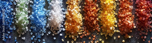 A variety of salts including Dead Sea salt, pink salt, and black salt. photo