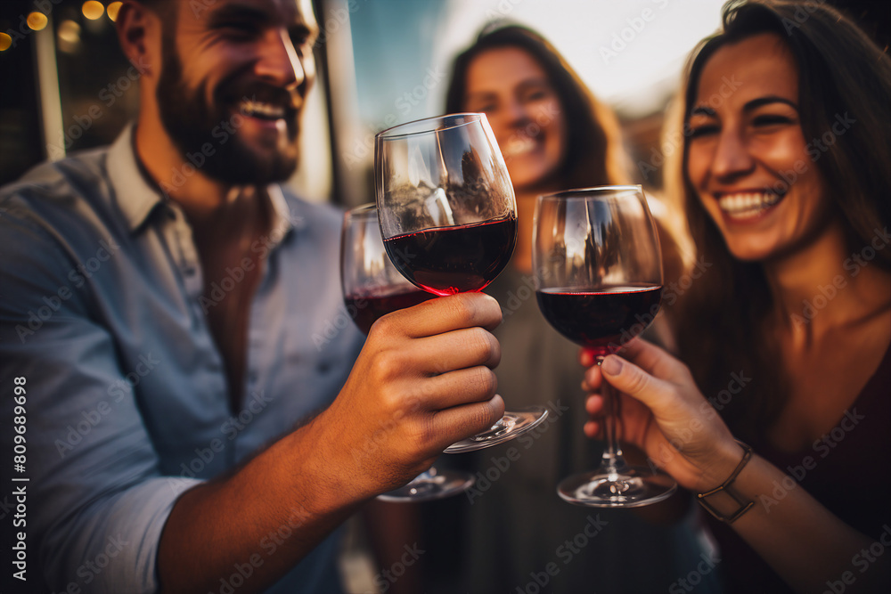 Generated with AI image of a cheerful positive friends drinking wine cheers summer picnic Generated with AI image of a cheerful positive friends drinking wine cheers summer picnic