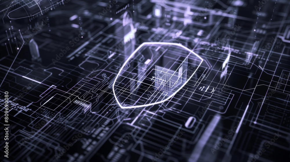 Wireframe of Cybersecurity Shield Data Protection and Privacy. Concept Cybersecurity, Data Protection Wireframe of Cybersecurity Shield Data Protection and Privacy. Concept Cybersecurity, Data Protection