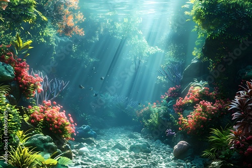 Sunbeam illuminating stunning underwater scenery