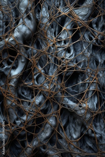 A bunch of blue and gray wires are tangled together, resembling a nest or a pile of snakes. © sorrakrit