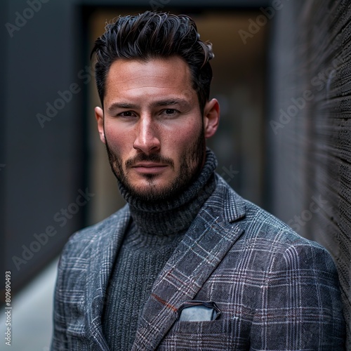 Stylish Man in Suit and Turtleneck Sweater