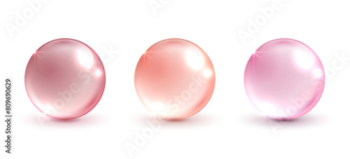 Pink water ball on an isolated white background. skin care with water droplets is absorbed into the skin and cells. use ads, lotions, serums, creams. medical and scientific concepts. vector.