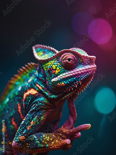 Shifting Hues  Chameleon s Neon Glow Enhances its Mesmerizing Color Gradient