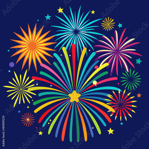 grand fireworks display, vibrant colors against night sky, joyous atmosphere