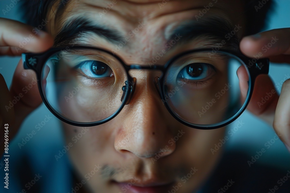 Man Wearing Glasses Looking Through the Lens Man Wearing Glasses Looking Through the Lens