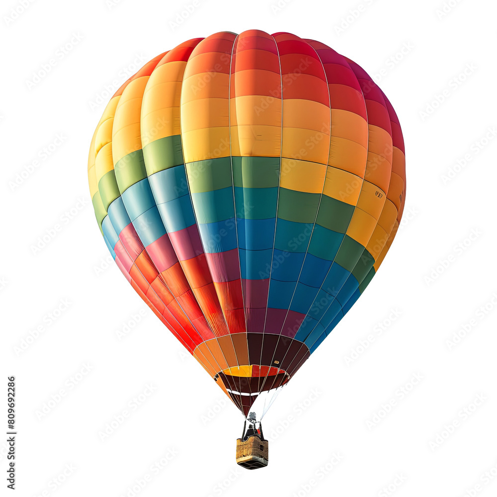 Obraz premium Colorful hot air balloon floating in a clear sky isolated on white background