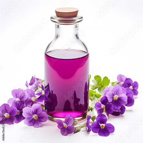 Violet liqueur - Liqueur flavored with violet flowers  used in cocktails and desserts for its floral aroma and taste  single objects  white background for remove background.