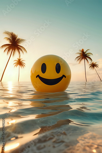 sun on the beach with a smiley in the water  © Nadine Siegert