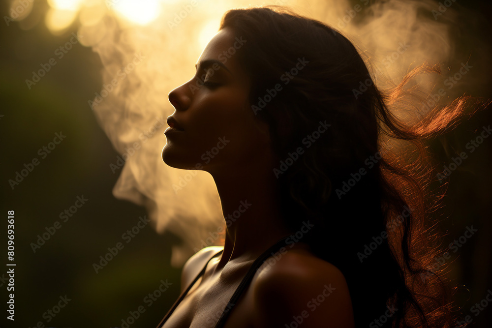 Generative AI illustration happy yoga person enjoying medication in natural wild conditions beautiful view Generative AI illustration happy yoga person enjoying medication in natural wild conditions beautiful view