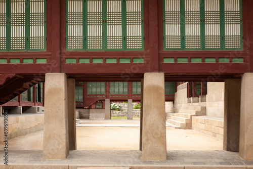 Exterior of the wooden buildings in the palace of Joseon Dynasty photo