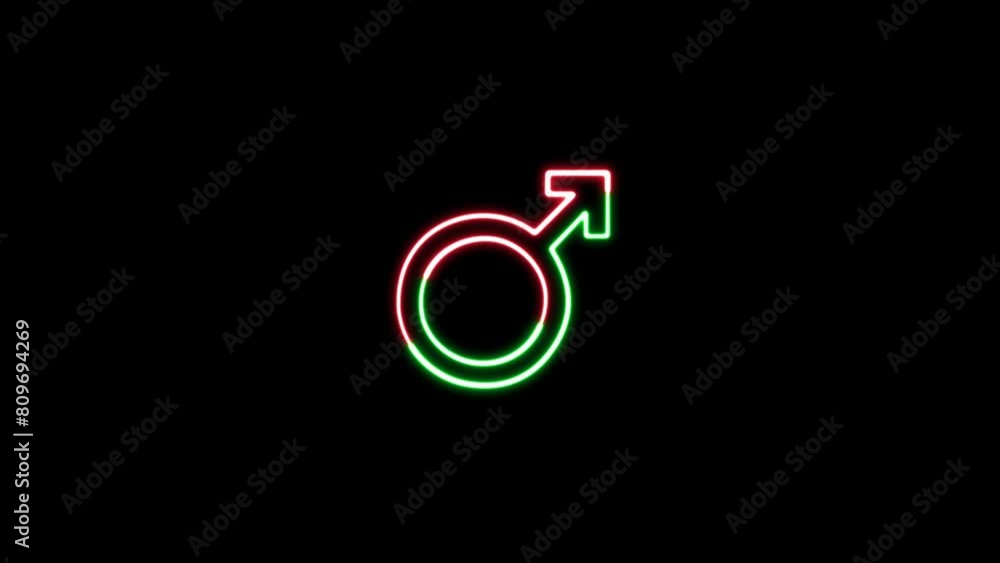 Glowing Male gender symbol animation. Male icon with dynamic neon line. Glowing Male gender symbol animation. Male icon with dynamic neon line.