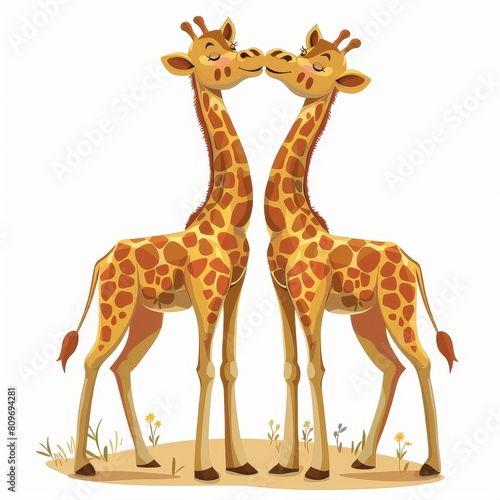 Two giraffes are standing next to each other