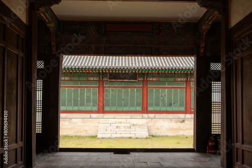 Exterior of the wooden buildings in the palace of Joseon Dynasty photo