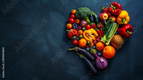 Conceptual image of spinning fruits and vegetables forming a heart  symbolizing healthy eating