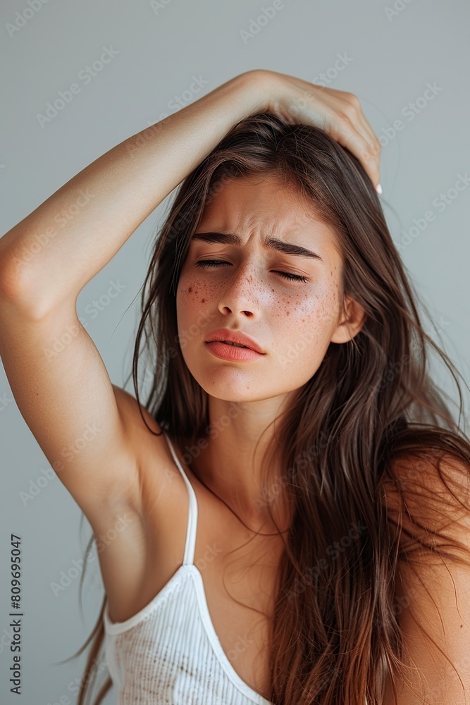 Fototapeta premium Woman With Blue Eyes Looking Sad